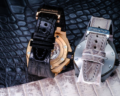 Bespoke Watch Strap in Black Crocodile & Natural Himalayan Crocodile