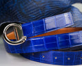Bespoke Reversible Belt in Blue Crocodile & Chestnut Brown Epsom