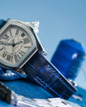 Bespoke Watch Strap in Tie Dye Blue Crocodile