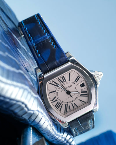 Bespoke Watch Strap in Tie Dye Blue Crocodile