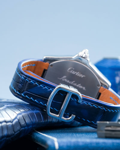 Bespoke Watch Strap in Tie Dye Blue Crocodile