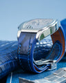 Bespoke Watch Strap in Tie Dye Blue Crocodile