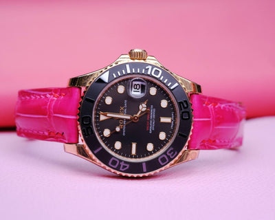 Bespoke Watch Strap in Fuchsia Pink Crocodile