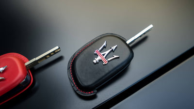Bespoke Key Fob Covers in Black & Red Nappa