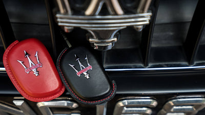 Bespoke Key Fob Covers in Black & Red Nappa