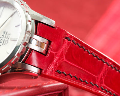 Bespoke Watch Strap in Ferrari Red Crocodile
