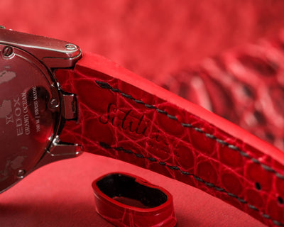 Bespoke Watch Strap in Ferrari Red Crocodile