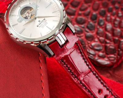 Bespoke Watch Strap in Ferrari Red Crocodile