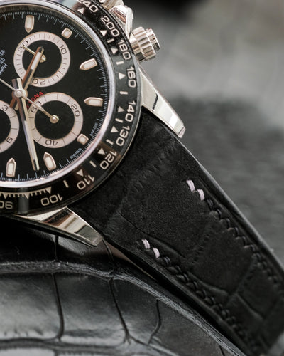 Bespoke Watch Strap in Black Nubuck Alligator