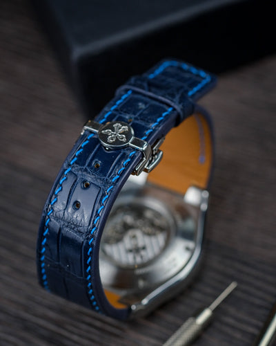 Bespoke Watch Strap in Navy Blue Crocodile