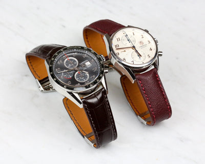 Bespoke Watch Straps in Chocolate Brown Crocodile & Reddish Brown Chevre