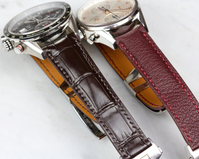 Bespoke Watch Straps in Chocolate Brown Crocodile & Reddish Brown Chevre