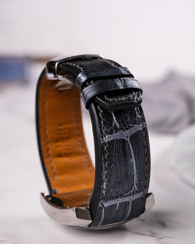 Bespoke Watch Strap in Black Silver Crocodile
