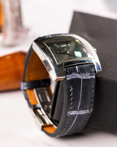 Bespoke Watch Strap in Black Silver Crocodile
