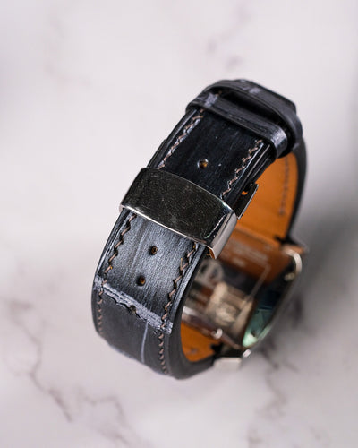 Bespoke Watch Strap in Black Silver Crocodile