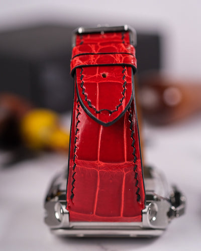 Bespoke Watch Strap in Ferrari Red Crocodile