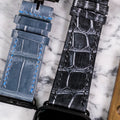 Bespoke Watch Straps in Icy Blue Alligator & Grey Rubbed Off Crocodile