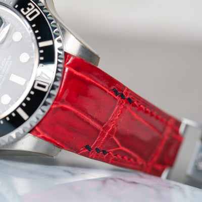 Bespoke Watch Strap in Ferrari Red Crocodile