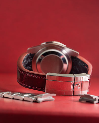 Bespoke Watch Strap in Maroon Red Crocodile