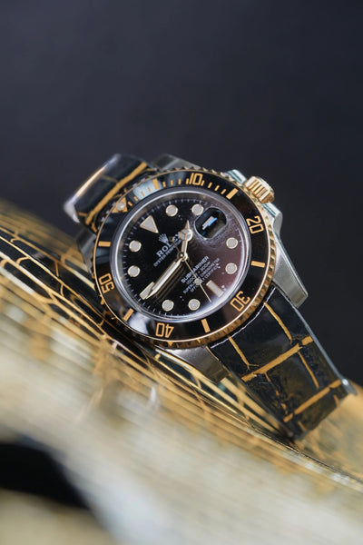 Bespoke Watch Strap in Gold Black Alligator