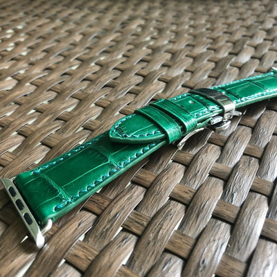 Bespoke Watch Strap in Hunter Green Crocodile