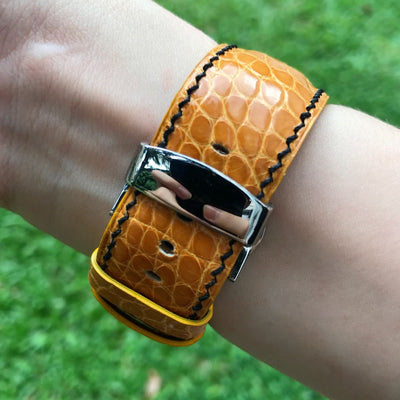 Bespoke Watch Strap in Yellow Circular Grains Alligator