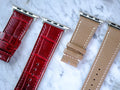 Bespoke Watch Straps in Blood Red Crocodile & Taupe Epsom