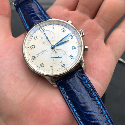 Bespoke Watch Strap in Navy Blue Circular Grains Alligator