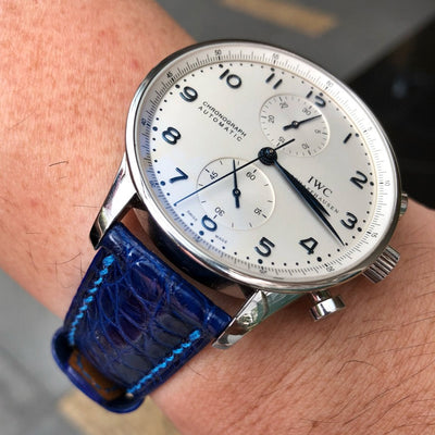 Bespoke Watch Strap in Navy Blue Circular Grains Alligator