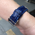 Bespoke Watch Strap in Navy Blue Circular Grains Alligator