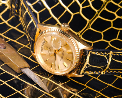 Bespoke Watch Strap in Gold Black Alligator