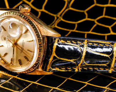Bespoke Watch Strap in Gold Black Alligator