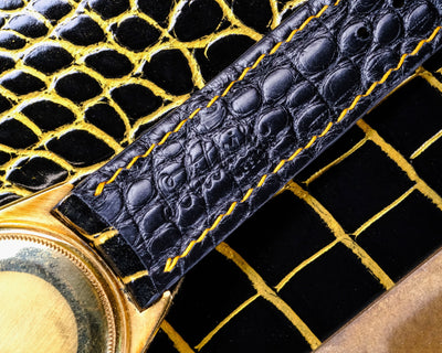 Bespoke Watch Strap in Gold Black Alligator
