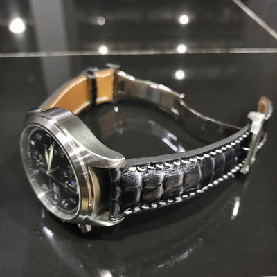 Bespoke Watch Strap in Black Circular Grains Alligator
