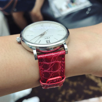 Bespoke Watch Strap in Blood Red Circular Grains Alligator