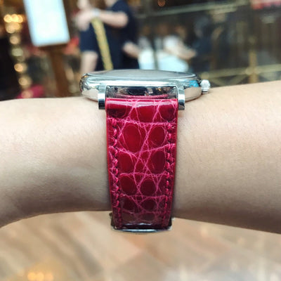 Bespoke Watch Strap in Blood Red Circular Grains Alligator
