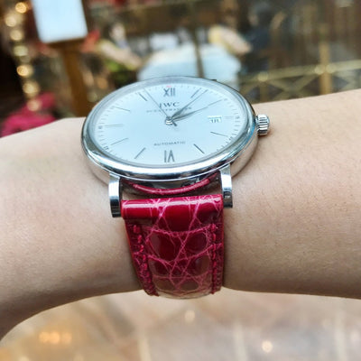 Bespoke Watch Strap in Blood Red Circular Grains Alligator