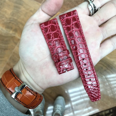 Bespoke Watch Strap in Blood Red Circular Grains Alligator