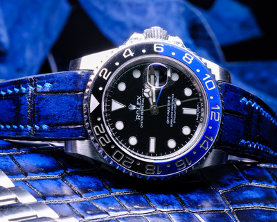 Bespoke Watch Strap in 2 Tone Navy Blue Crocodile