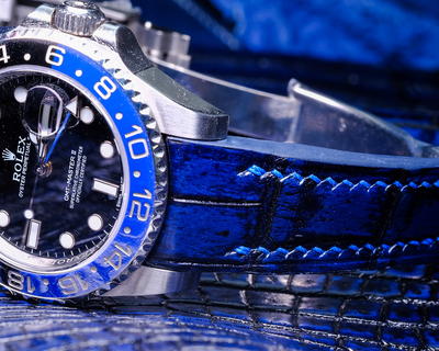 Bespoke Watch Strap in 2 Tone Navy Blue Crocodile