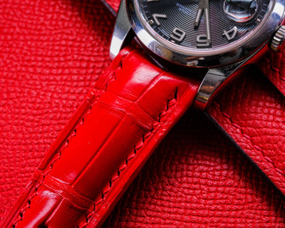 Bespoke Watch Strap in Ferrari Red Crocodile