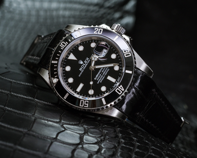 Bespoke Watch Strap in Black Crocodile