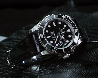 Bespoke Watch Strap in Black Crocodile