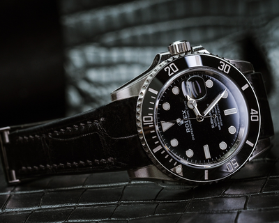 Bespoke Watch Strap in Black Crocodile