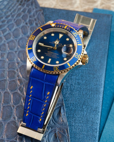 Bespoke Watch Strap in Electric Blue Crocodile