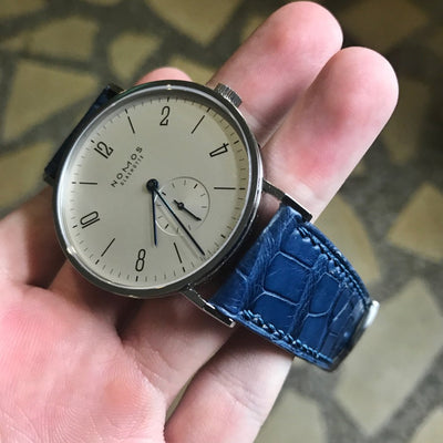 Bespoke Watch Strap in Peacock Blue Circular Grains Alligator