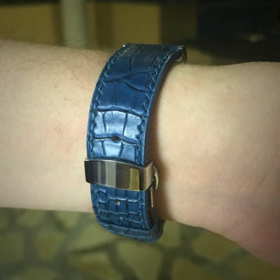Bespoke Watch Strap in Peacock Blue Circular Grains Alligator