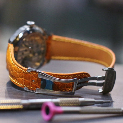 Bespoke Watch Strap in Orange Circular Grains Alligator