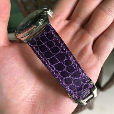 Bespoke Watch Strap in Royal Purple Circular Grains Alligator