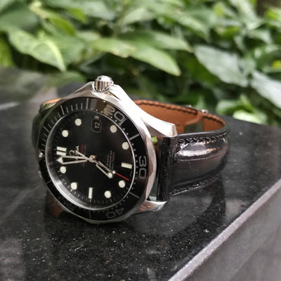 Bespoke Watch Strap in Glossy Black Crocodile